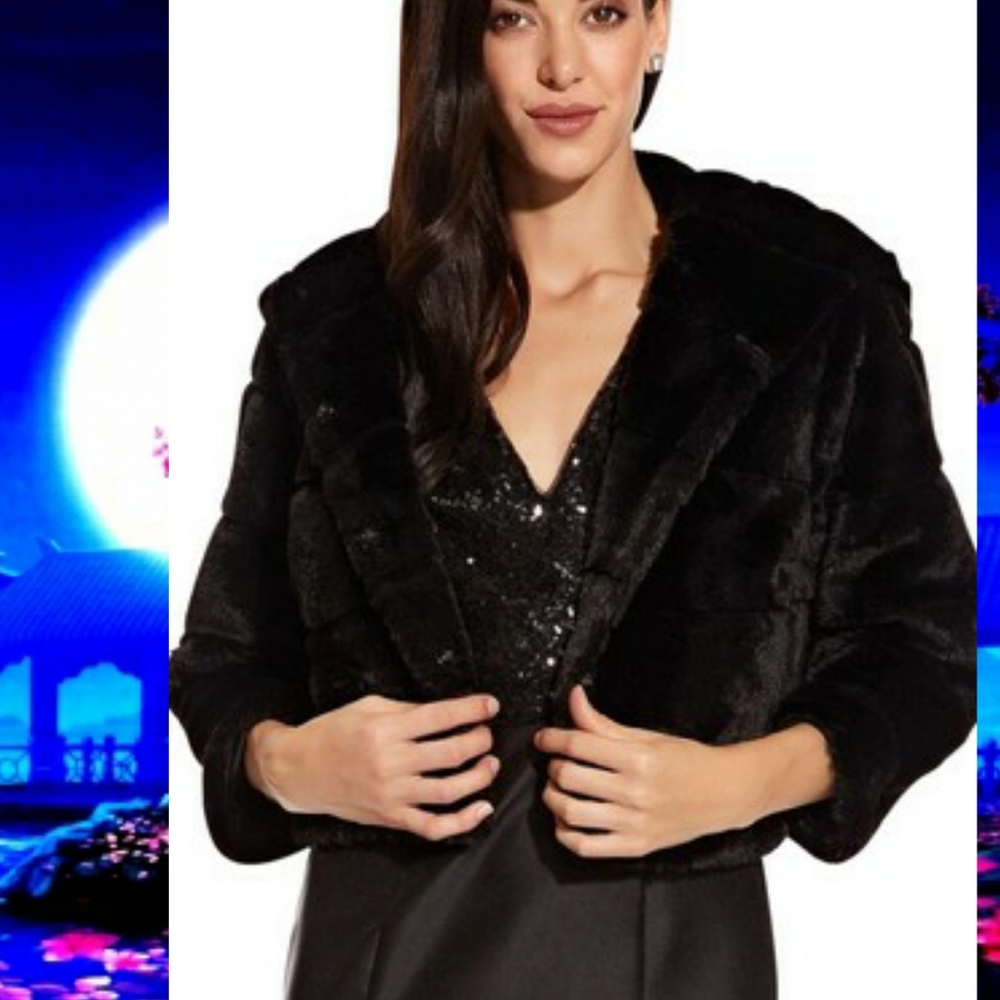 Adrianna Papell Faux Fur Bolero Hooded Jacket